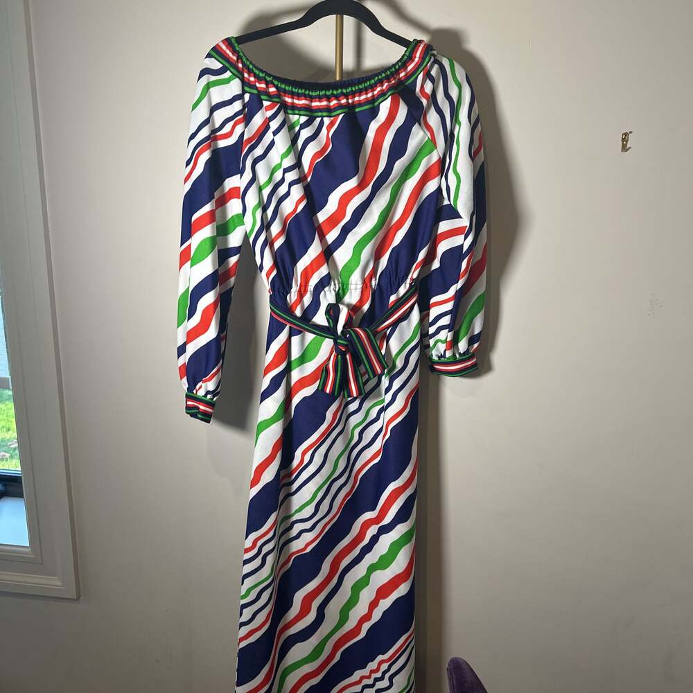 Pat Sandler pats place colorful Dress geometric vintage maxi size M Fast Ship